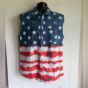 Billabong Blue Star Pattern sleeveless button down shirt mens Large